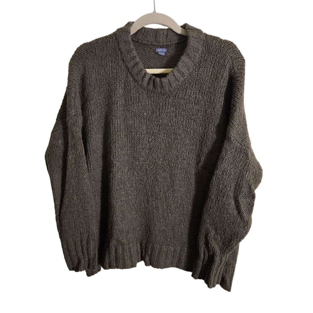 Aerie Alpaca Wool Blend Olive Army Green Oversized Crewneck Sweater Size XS